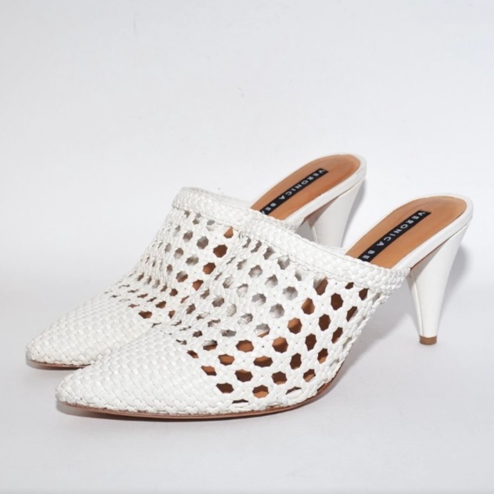 Veronica Beard White Leather Crochet Mules 40/9.5